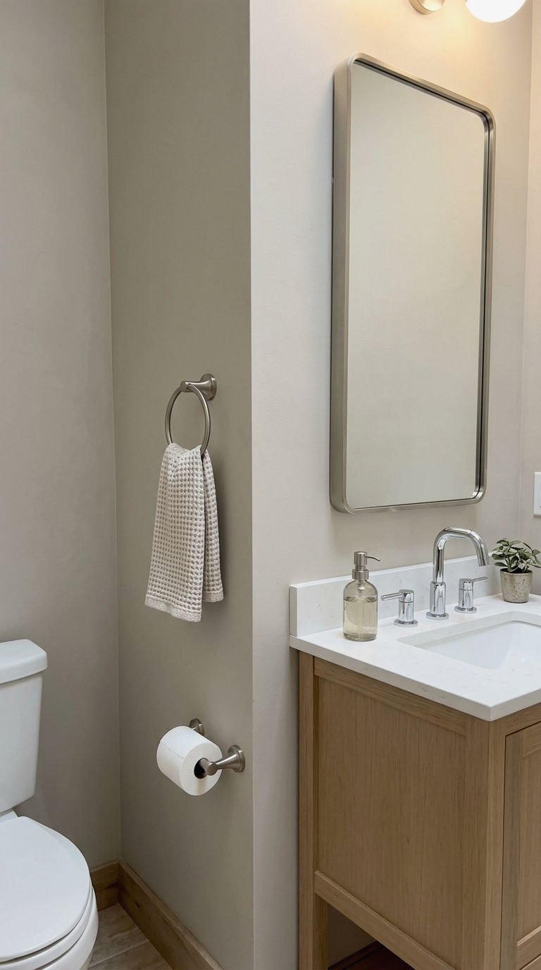 21 Tall Narrow Rectangle Mirror Ideas for a Small Half Bath 19 19. Brushed Nickel Slim Mirror Frame