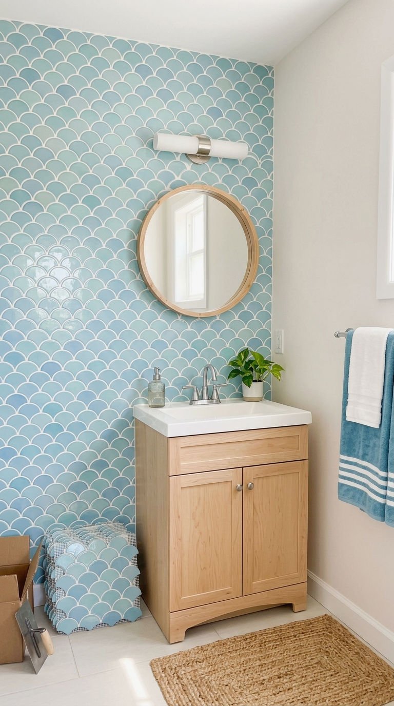 21 Fish Scale Bathroom Tile Ideas for a Coastal Inspired Look 20 21. Budget Friendly Fish Scale Tile