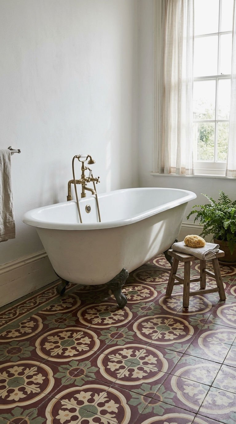 12. Burgundy Encaustic Pattern Floor Tile