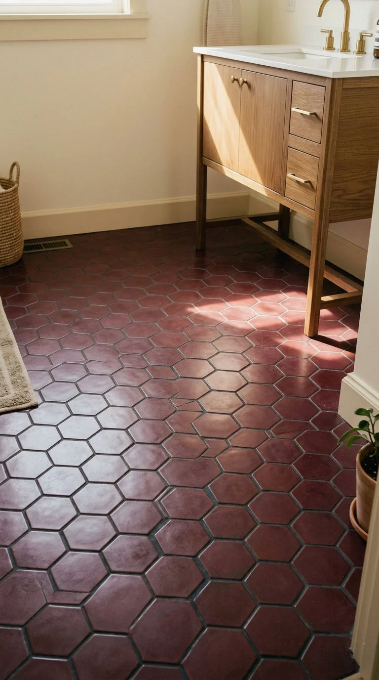 3. Burgundy Hexagon Tile Floor