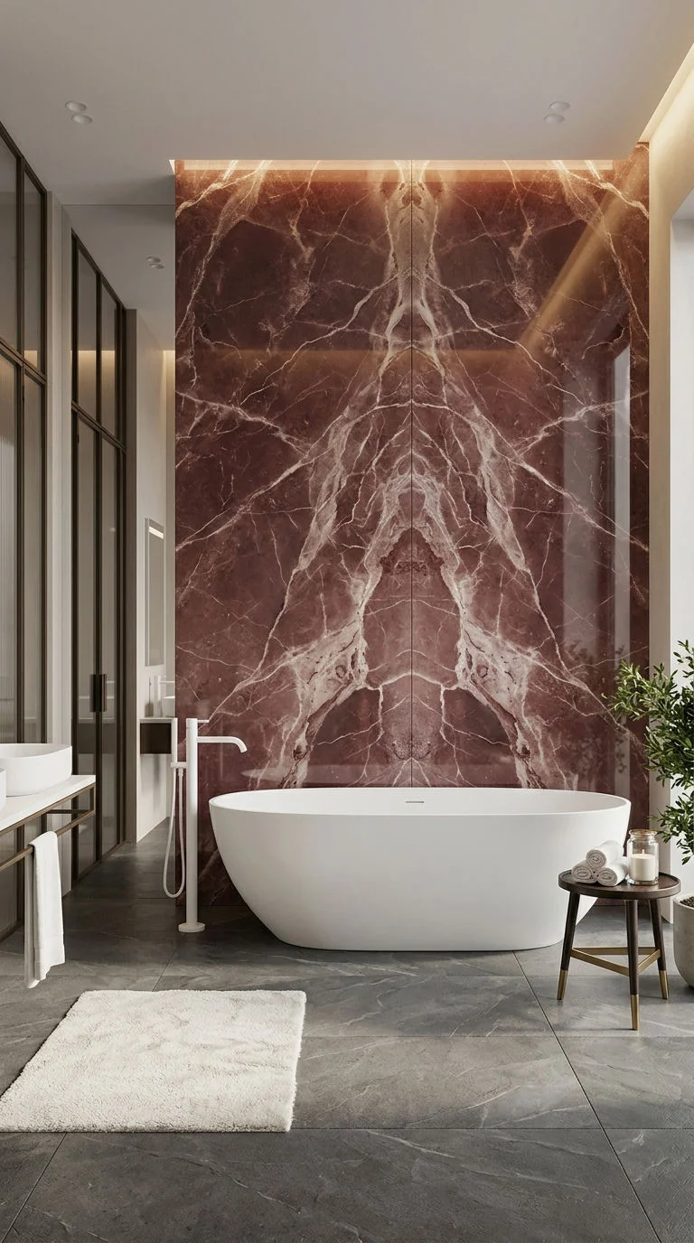 14. Burgundy Marble Look Tile