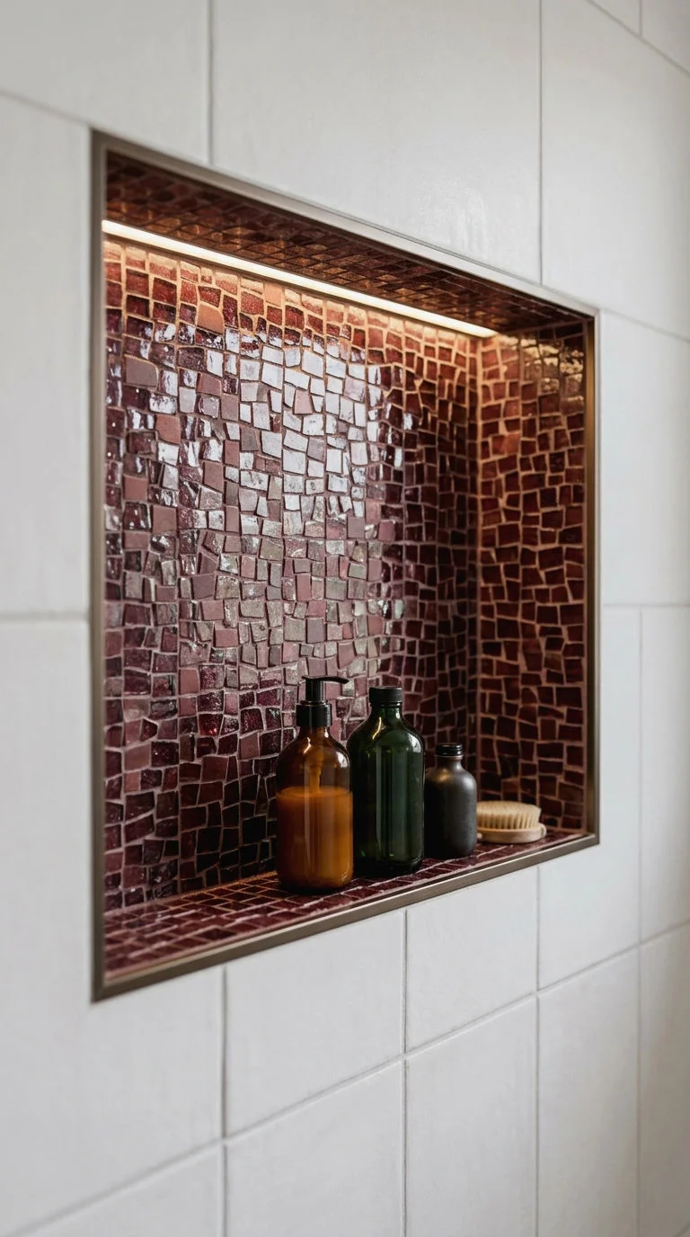 16. Burgundy Mosaic Tile Accent Niche