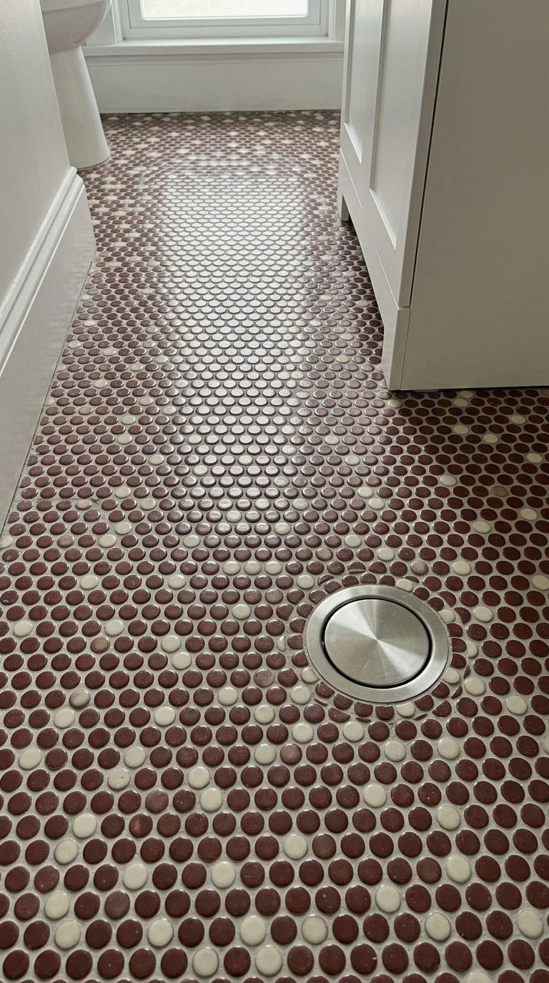 8. Burgundy Penny Tile Floor