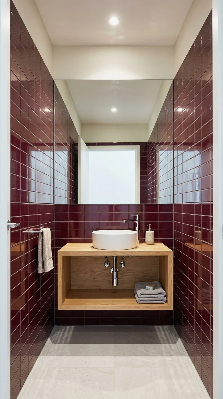 20. Burgundy Tile for Small Bathrooms