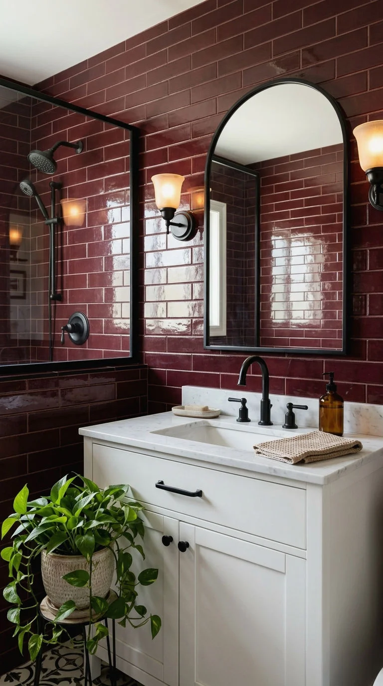 13. Burgundy Tile with Black Fixtures