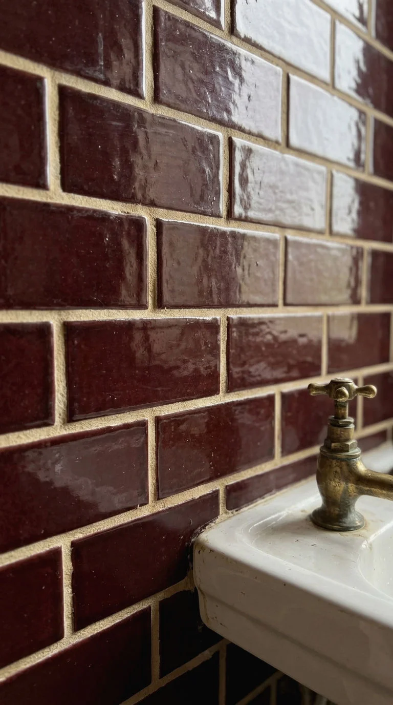 18. Burgundy Tile with Cream Grout