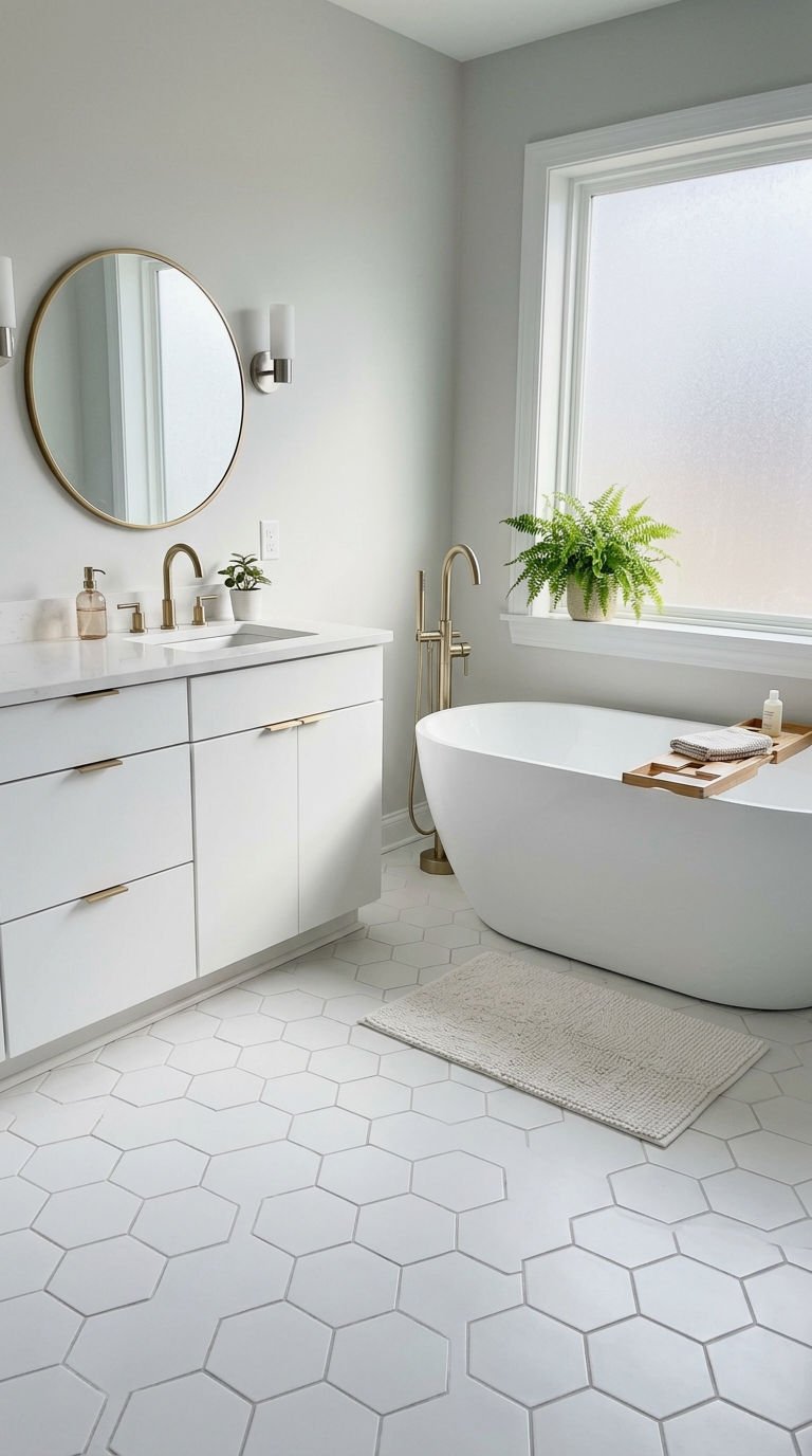 1. Classic White Hexagon Floor Tile