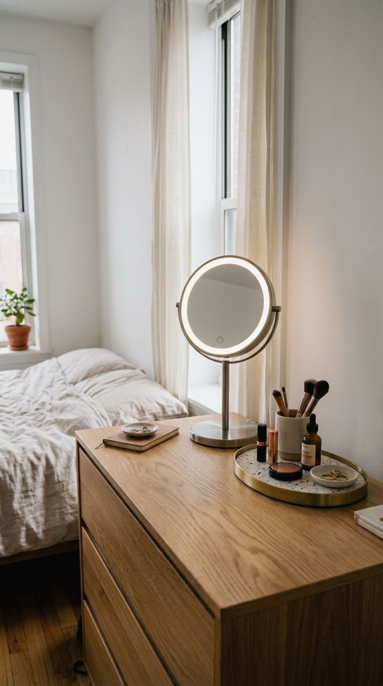 20 Makeup Mirror Lighting Ideas for Deep Skin Tones That Show True Color 11 11. Cordless Lighted Mirror for Renters