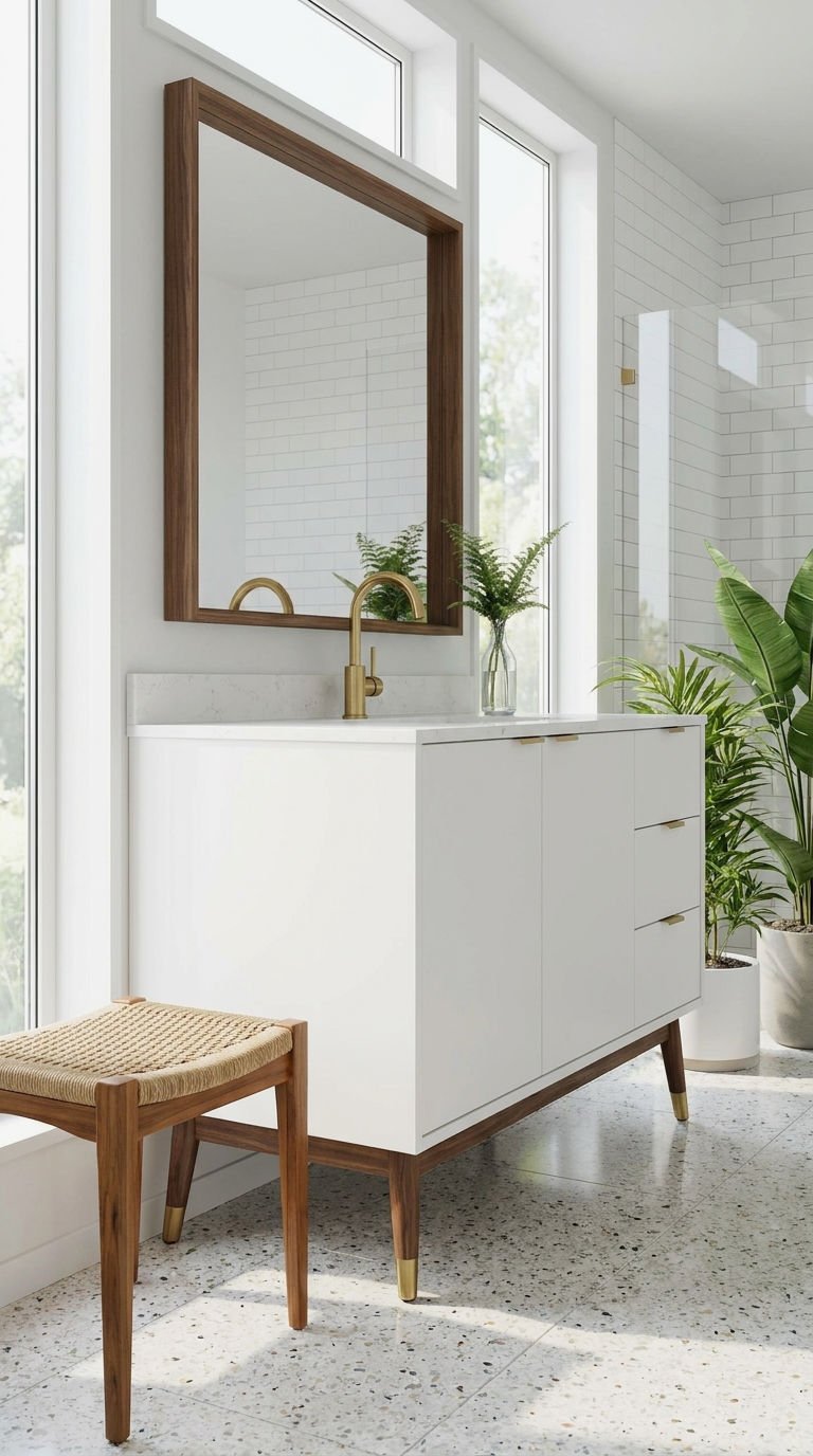 14. Crisp White Mid Century Vanity