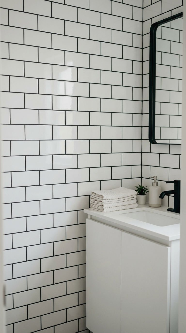 3. Dark Grout Contrast on White Subway Tile