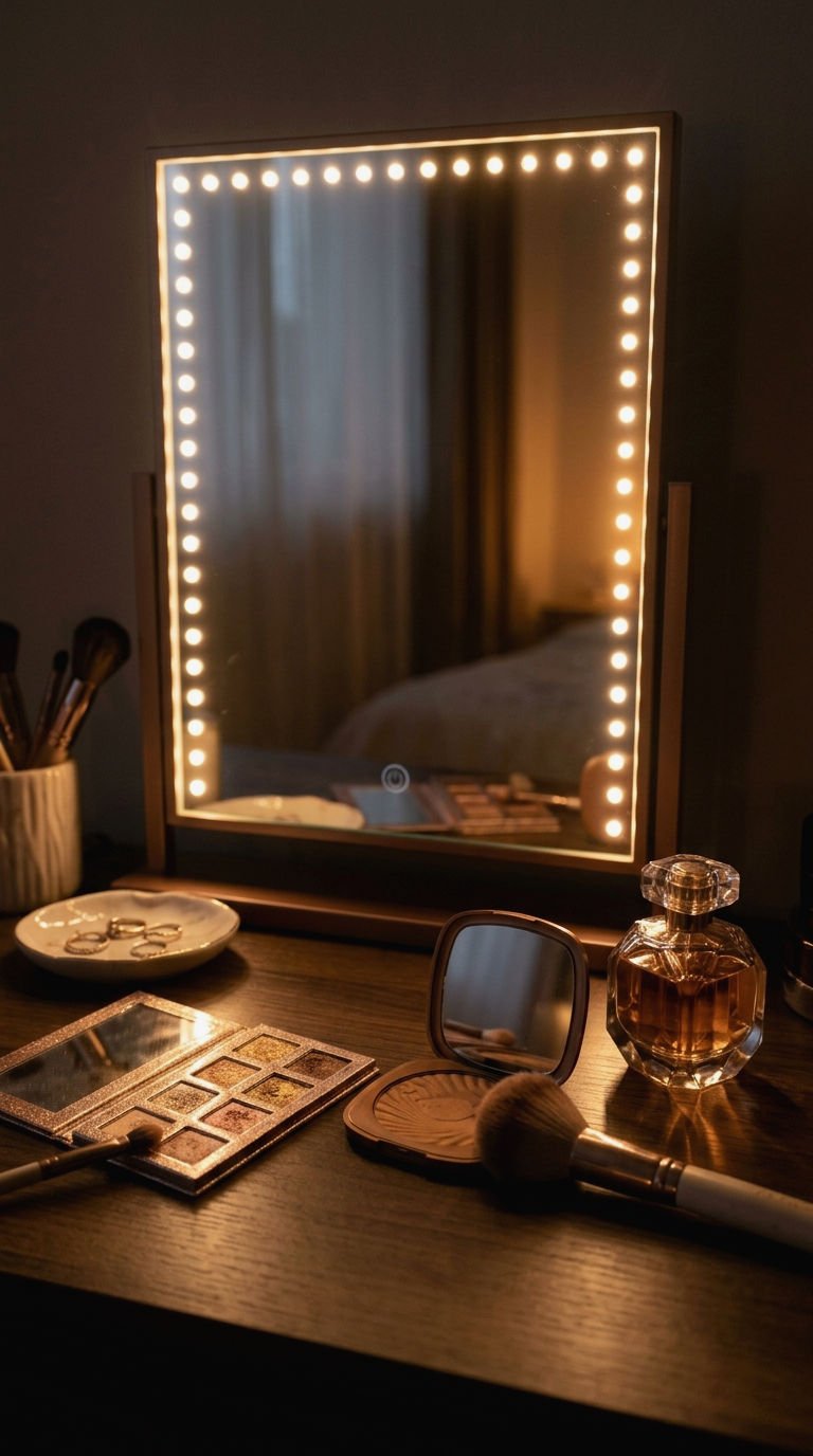 20 Makeup Mirror Lighting Ideas for Deep Skin Tones That Show True Color 9 9. Dimmable Lights for Day to Night