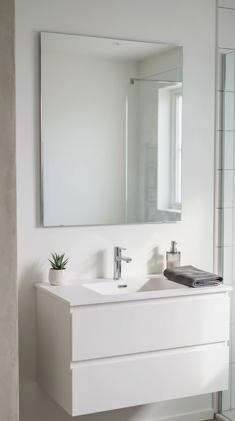 20 Oversized Bathroom Mirror Ideas to Make a Small Bathroom Look Bigger 8 8. Frameless Mirror for Clean Lines