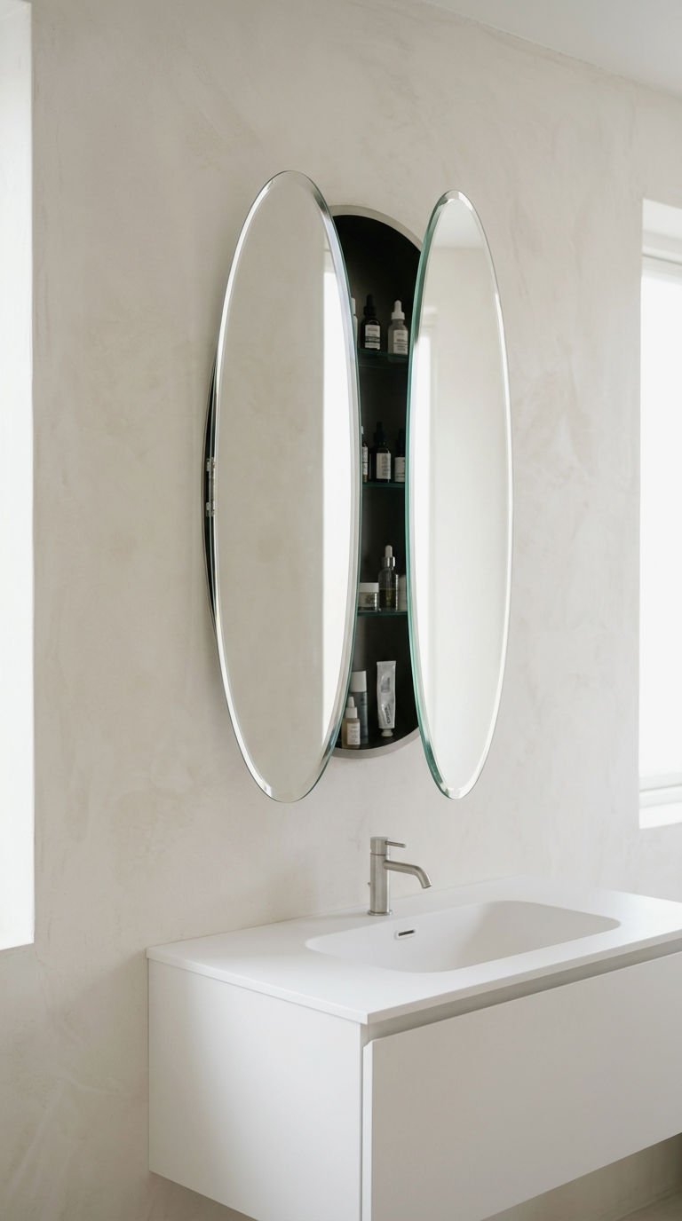 3. Frameless Oval Mirror With Hidden Storage