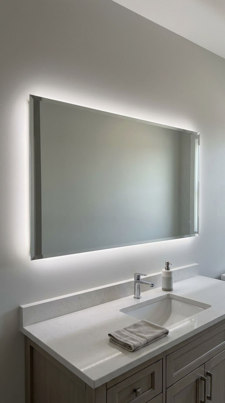 7. Frameless Rectangular LED Vanity Mirror