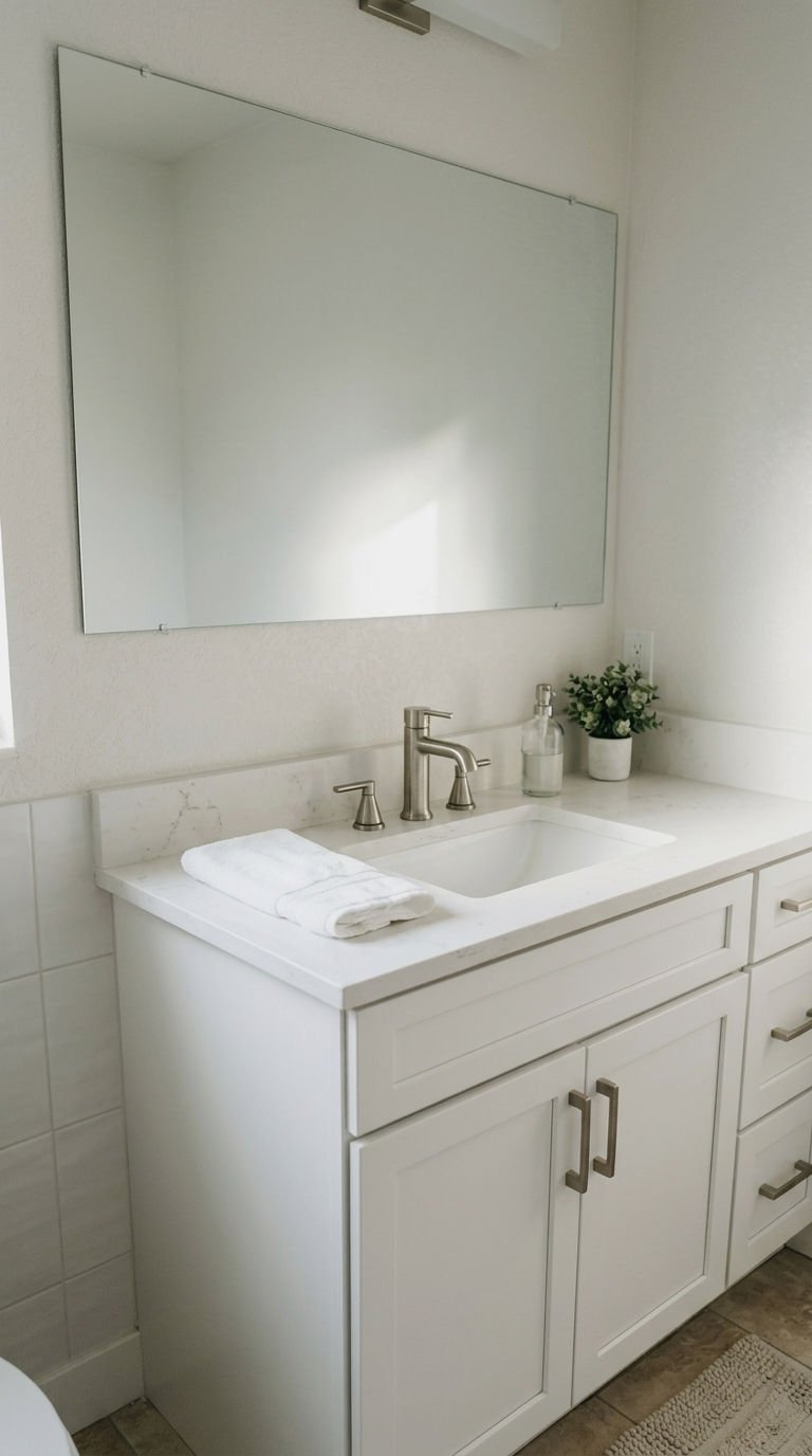 20 Oversized Bathroom Mirror Ideas to Make a Small Bathroom Look Bigger 1 1. Full Wall Mirror Above Vanity