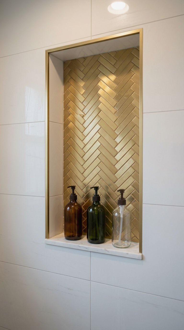 11. Gold Herringbone Shower Niche