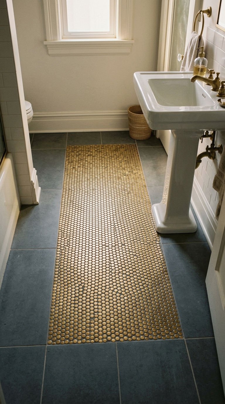 6. Gold Penny Tile Floor Inset