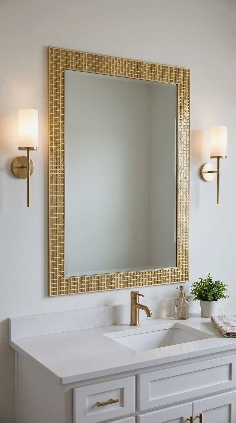19. Gold Tile Frame Around the Mirror