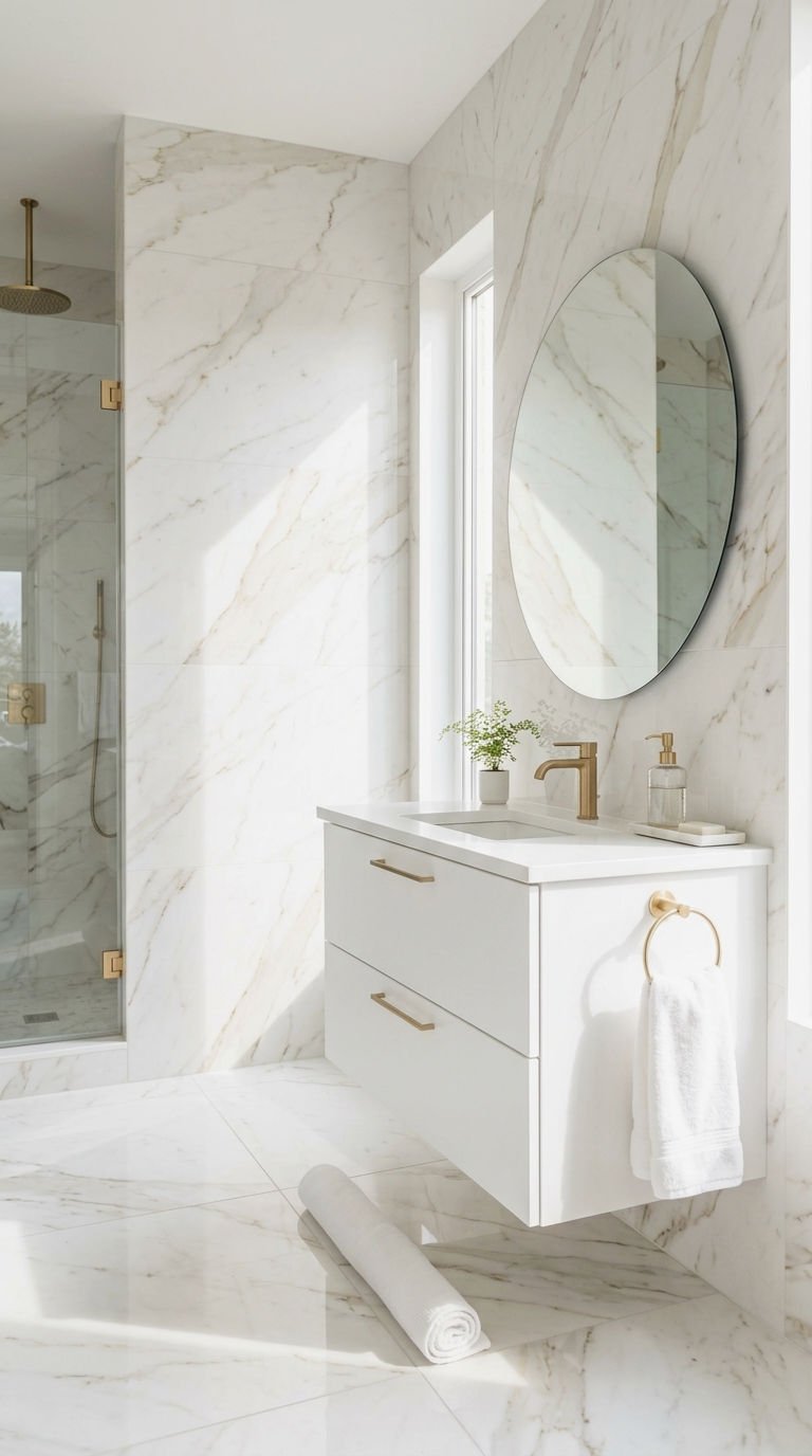 1. Gold Veined White Marble Wall Tile