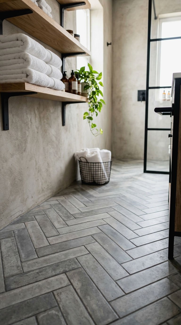 12. Gray Concrete Look Herringbone Floor