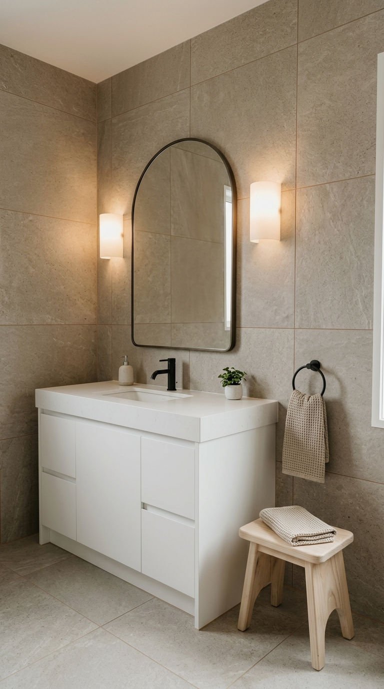 23 Beige Bathroom Tile Ideas for a Warm Neutral Retreat 5 5. Greige Tile for Modern Calm