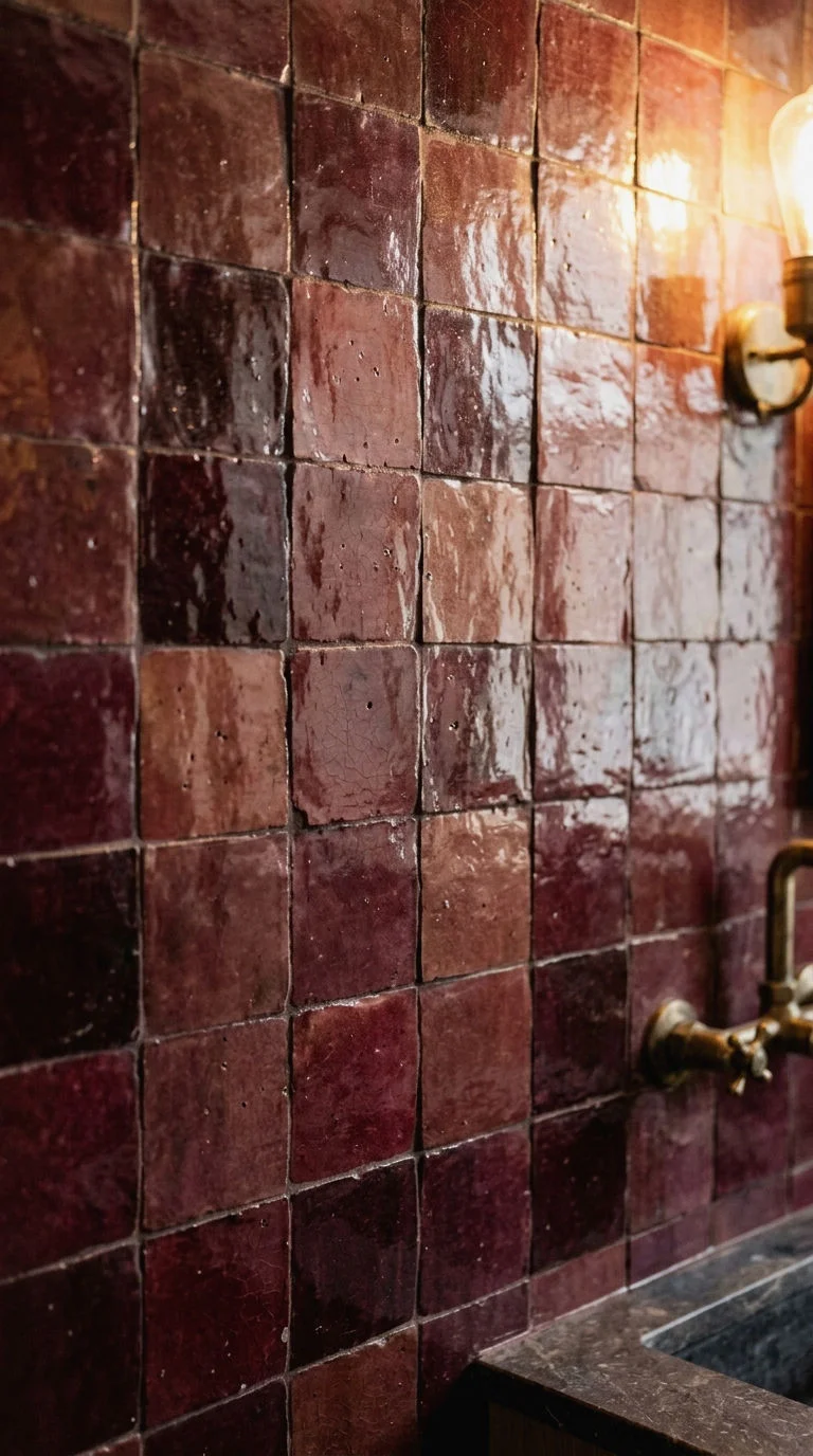 5. Handmade Burgundy Zellige Tile Walls