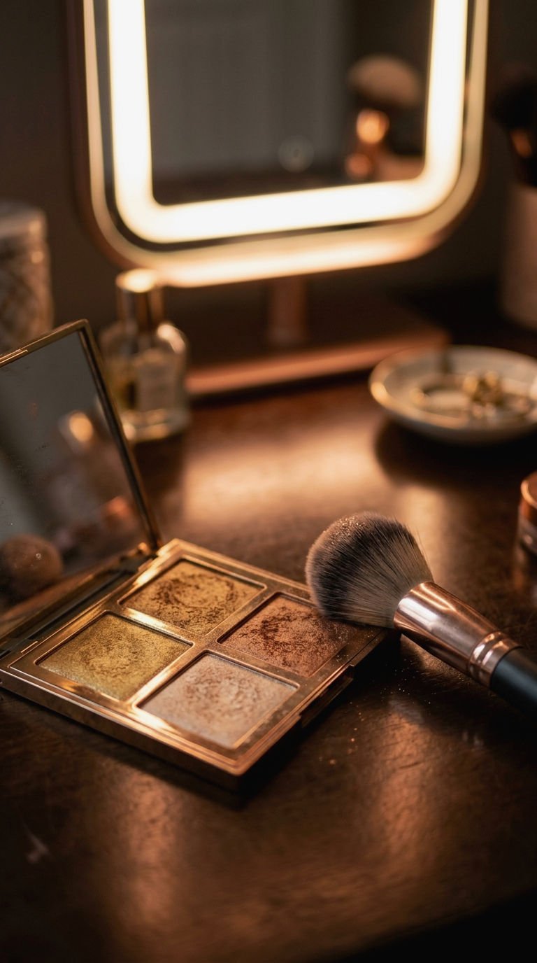 20 Makeup Mirror Lighting Ideas for Deep Skin Tones That Show True Color 14 14. Highlighter Glow Under Mirror Lights