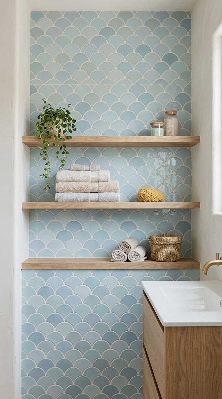 21 Fish Scale Bathroom Tile Ideas for a Coastal Inspired Look 19 20. Horizontal Wave Fish Scale Layout