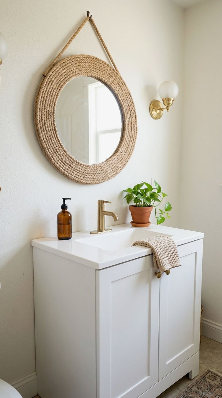 25 Round Bathroom Mirror Ideas for a Square Vanity 21 21. IKEA Round Mirror Budget Hack