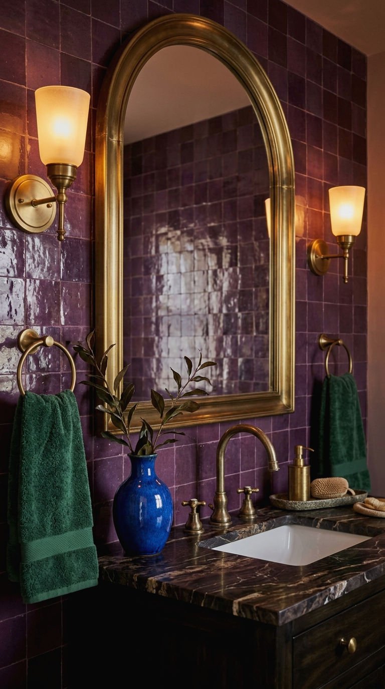 24. Jewel Tone Tile With Brass Fixtures