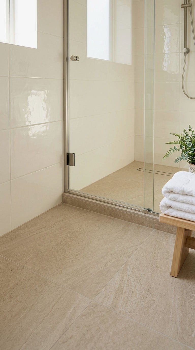 23 Beige Bathroom Tile Ideas for a Warm Neutral Retreat 13 13. Matte Beige Tile for Grip
