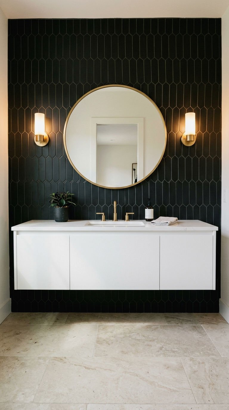 3. Matte Black Picket Tile Accent Wall