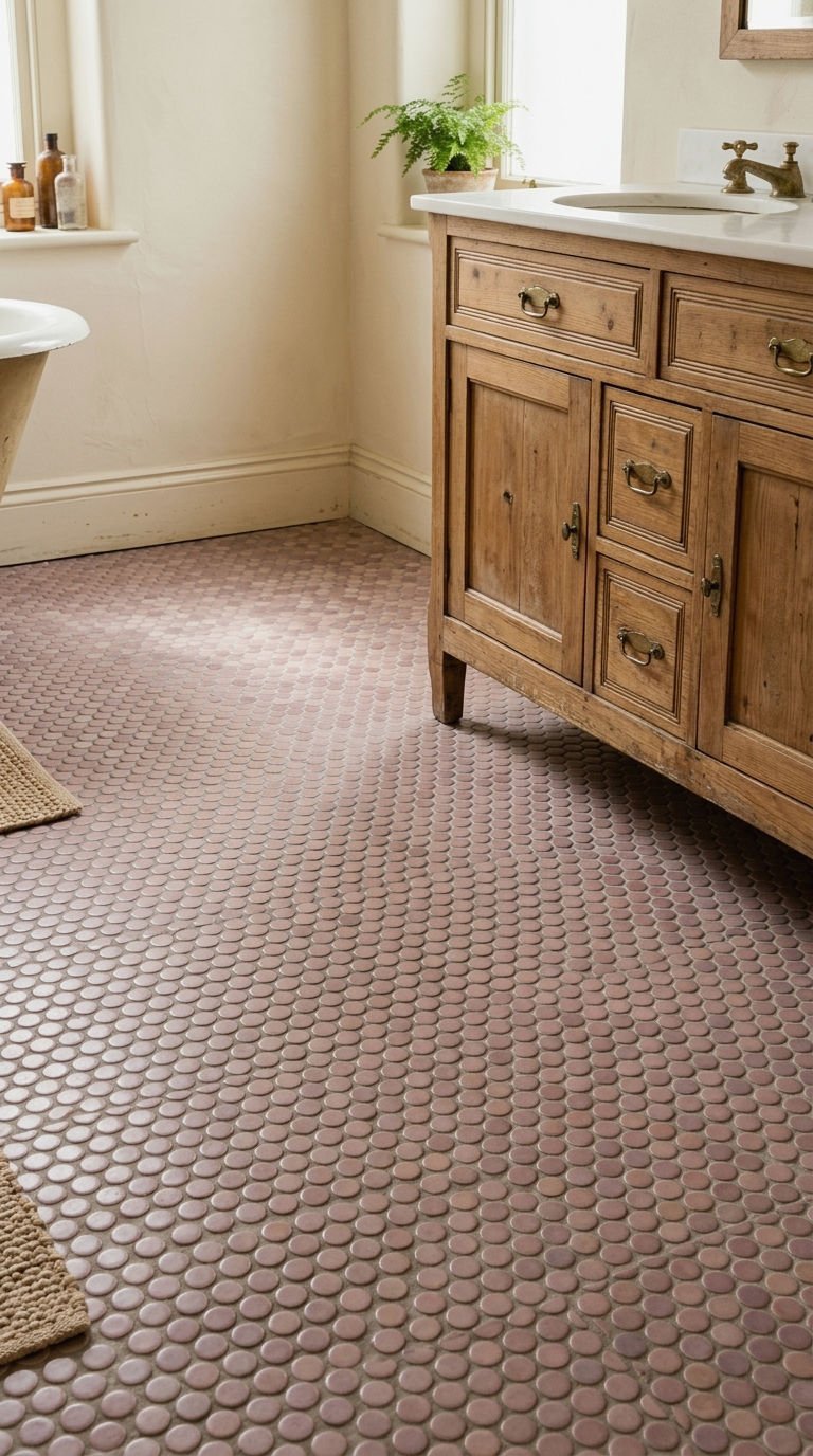 10. Mauve Penny Tile Bathroom Floor