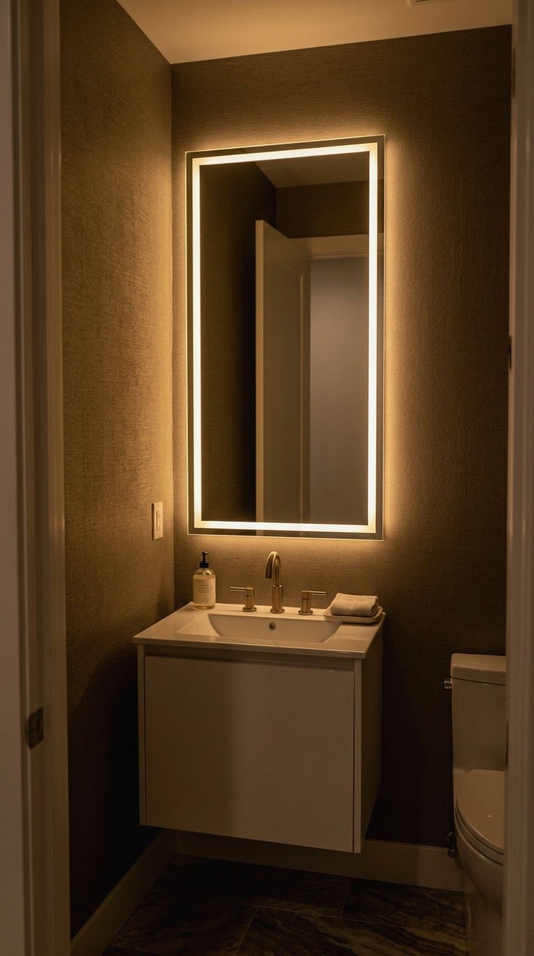21 Tall Narrow Rectangle Mirror Ideas for a Small Half Bath 9 9. Mirror With Built In LED Lights
