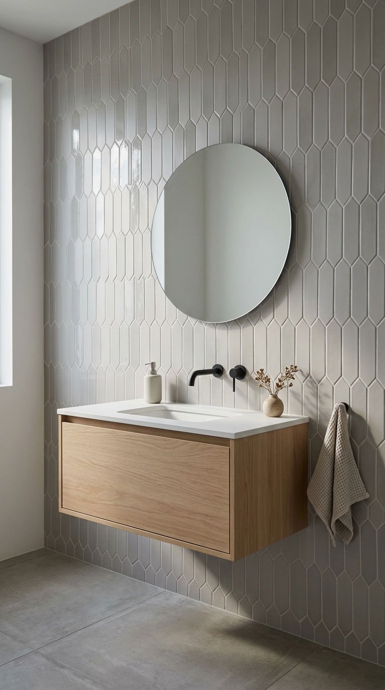 18. Mixed Finish Picket Tile Feature Wall