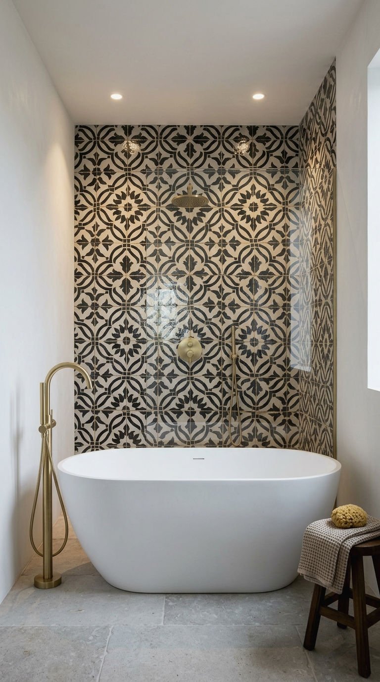 7. Moroccan Fez Pattern Shower Wall