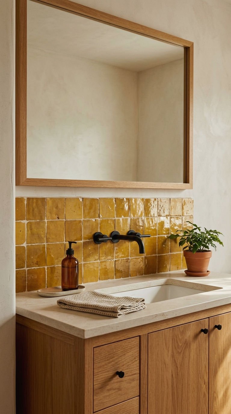 5. Mustard Zellige Tile Vanity Backsplash