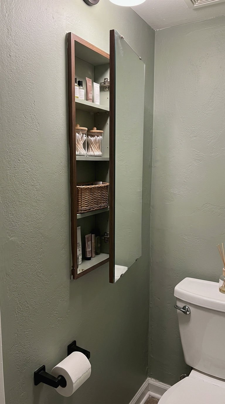 21 Tall Narrow Rectangle Mirror Ideas for a Small Half Bath 10 10. Narrow Mirror Cabinet With Hidden Storage