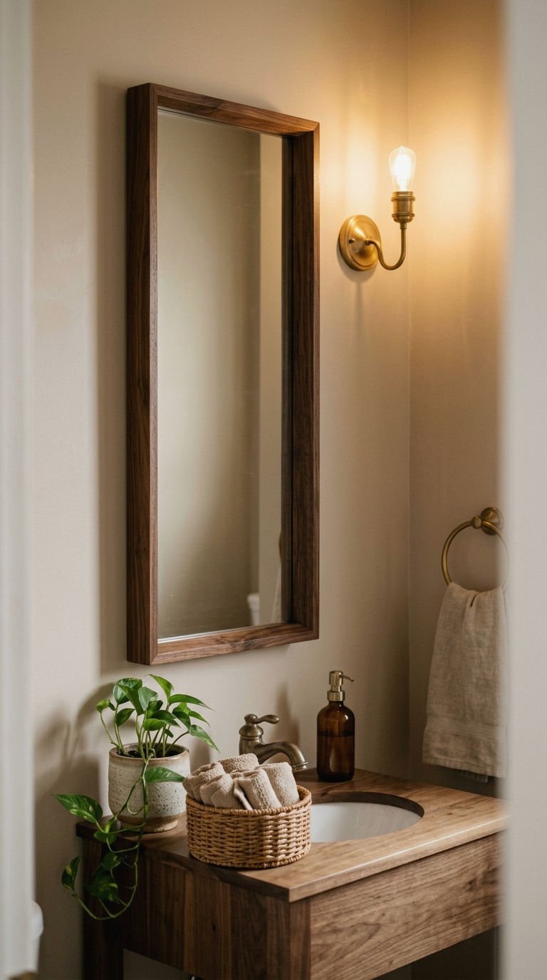 21 Tall Narrow Rectangle Mirror Ideas for a Small Half Bath 5 5. Narrow Wood Frame Powder Room Mirror