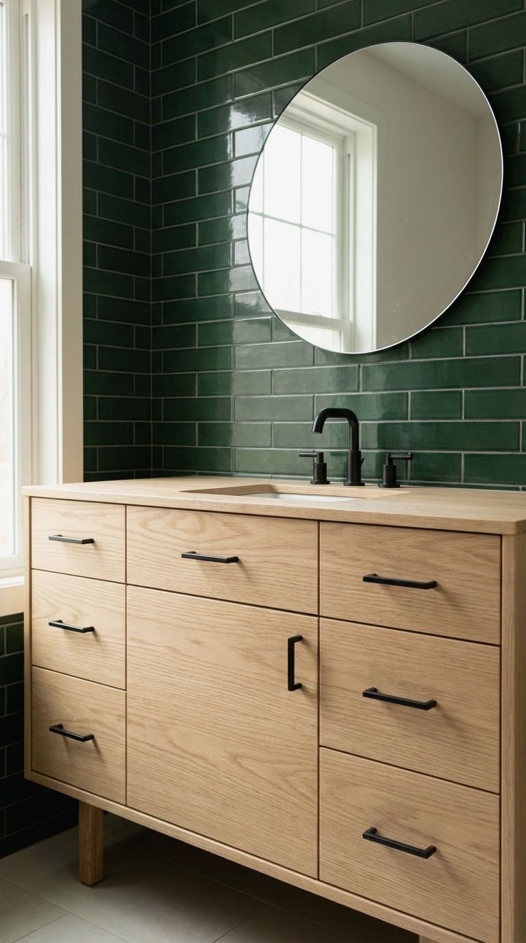 13. Natural Oak Mid Century Vanity