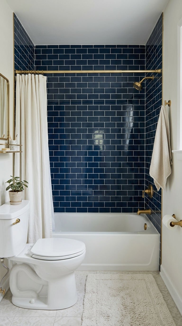 12. Navy Blue Subway Tile Accent Wall
