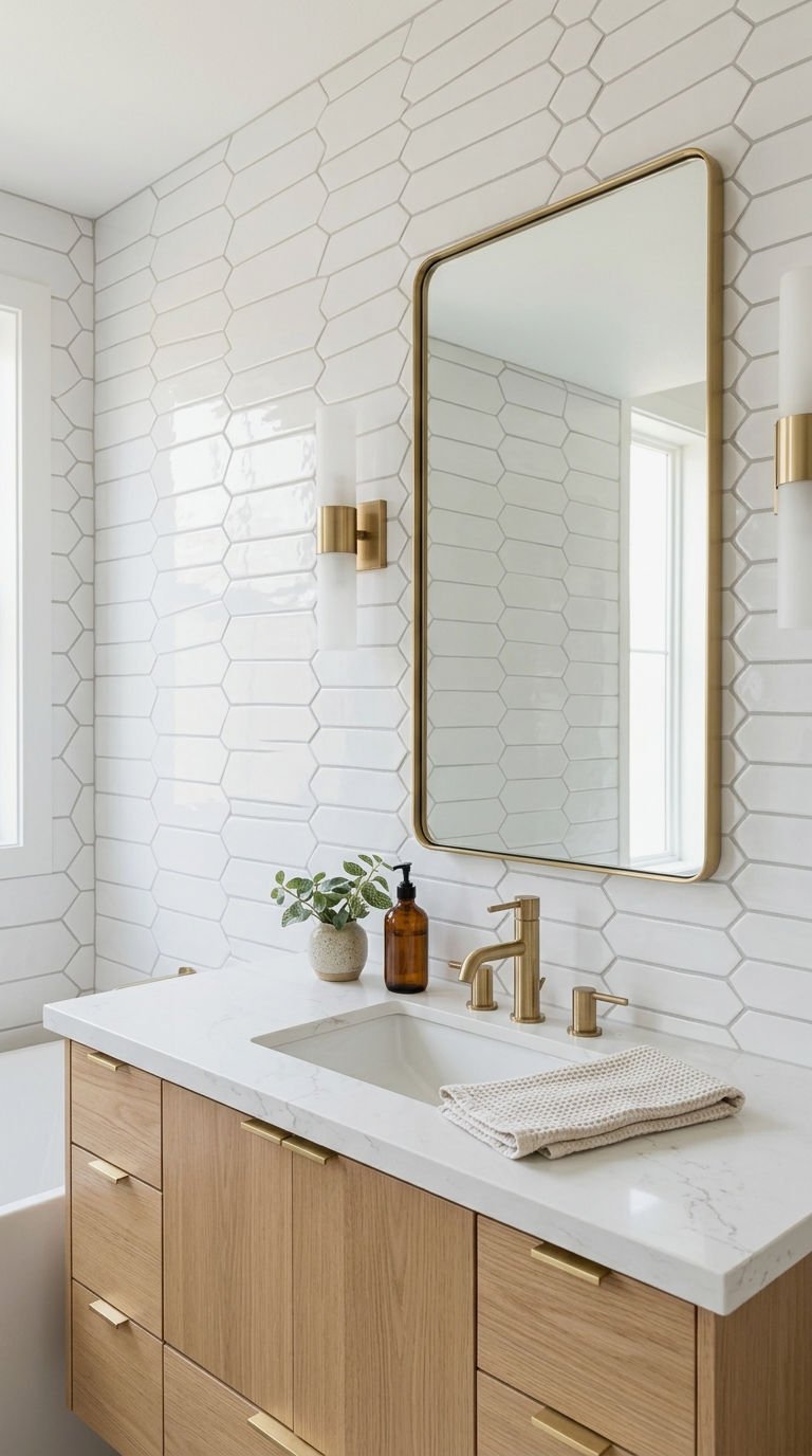 14. Offset Brick Pattern Picket Tile Wall