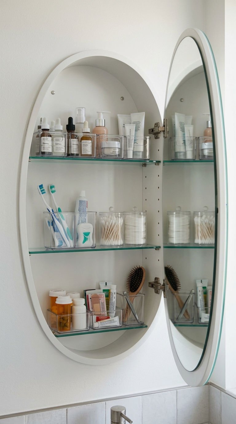 14. Oval Cabinet Mirror With Shelves Inside