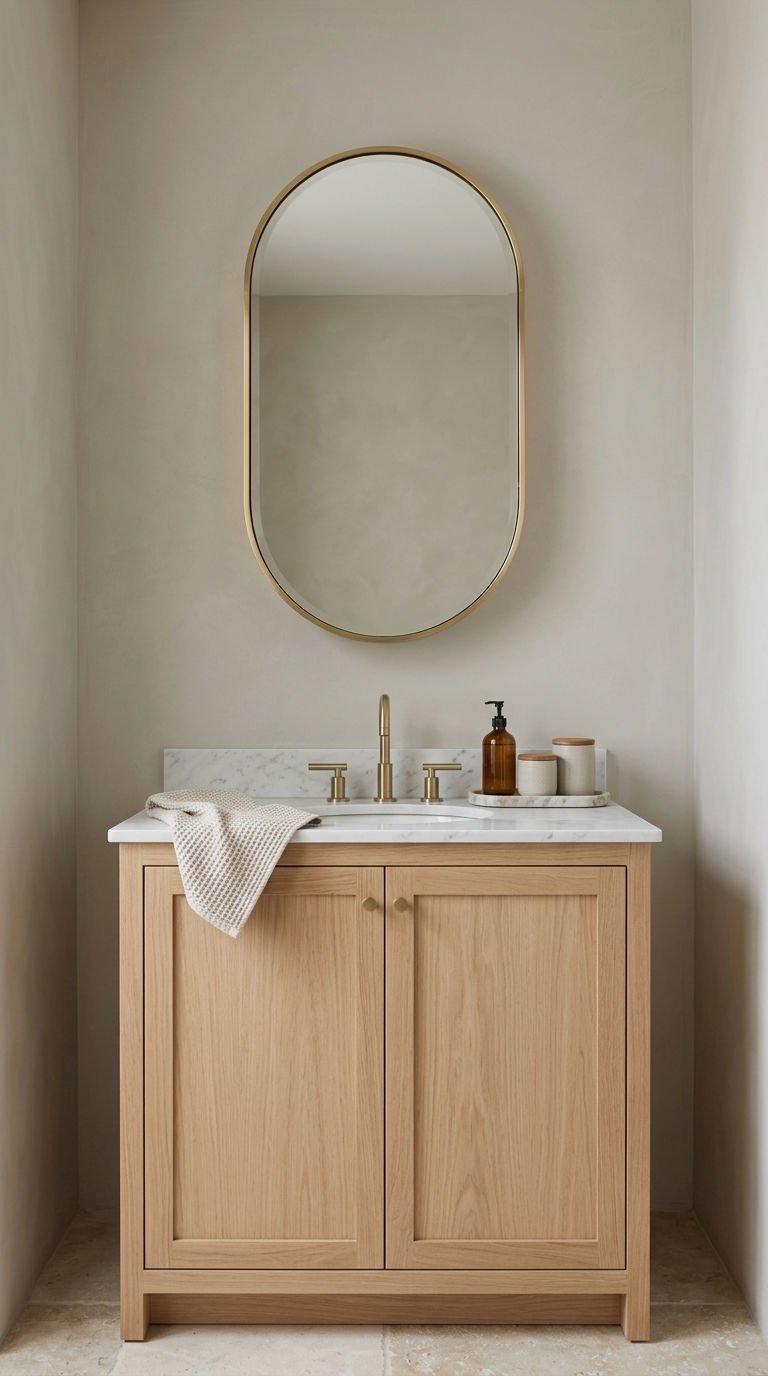 16. Oval Mirror Cabinet Over Small Vanity
