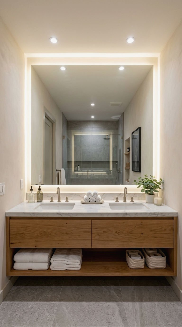 9. Oversized LED Mirror to Brighten Walls