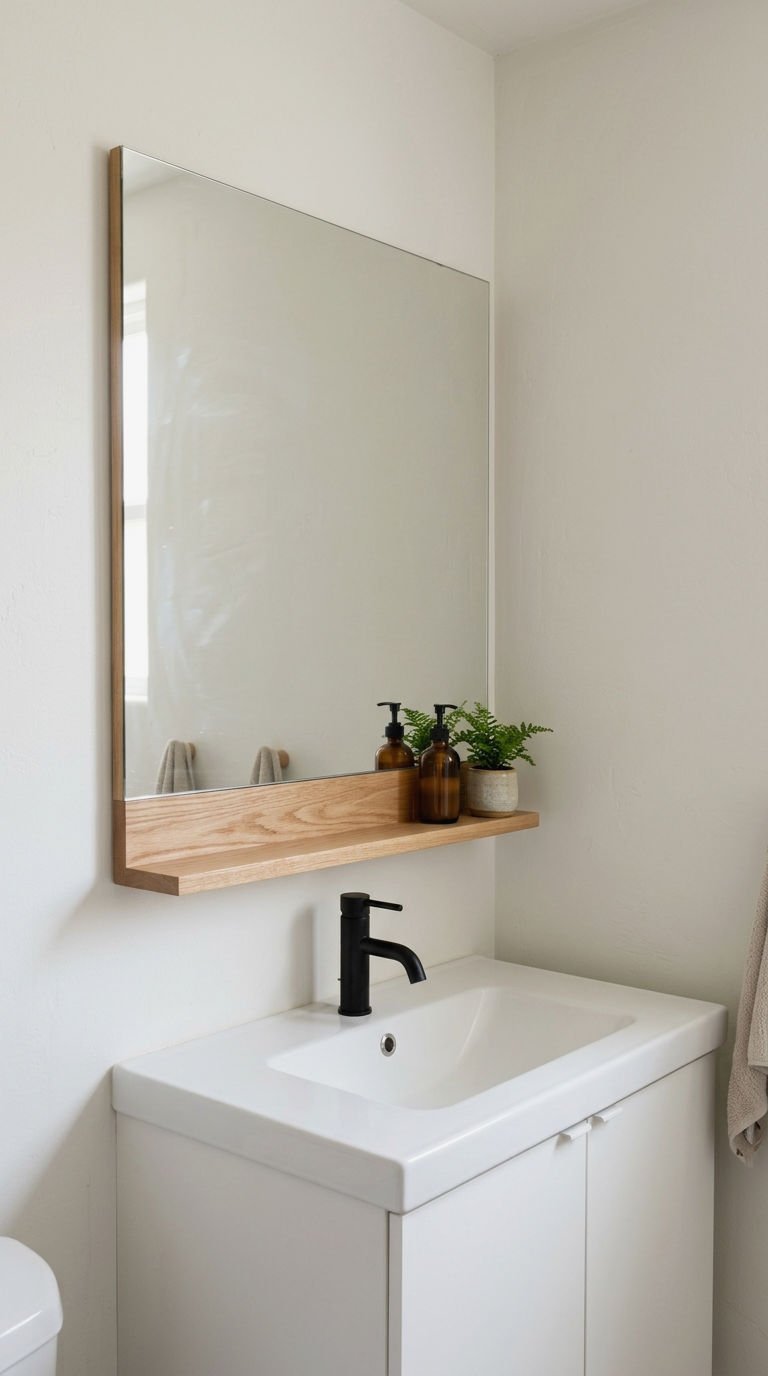 20 Oversized Bathroom Mirror Ideas to Make a Small Bathroom Look Bigger 18 18. Oversized Mirror With Shelf Ledge