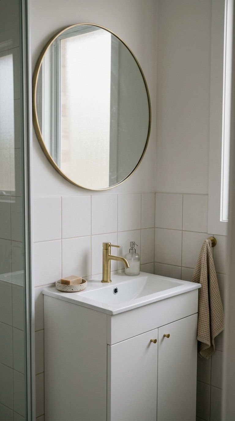 20 Oversized Bathroom Mirror Ideas to Make a Small Bathroom Look Bigger 3 3. Oversized Round Mirror Above Sink
