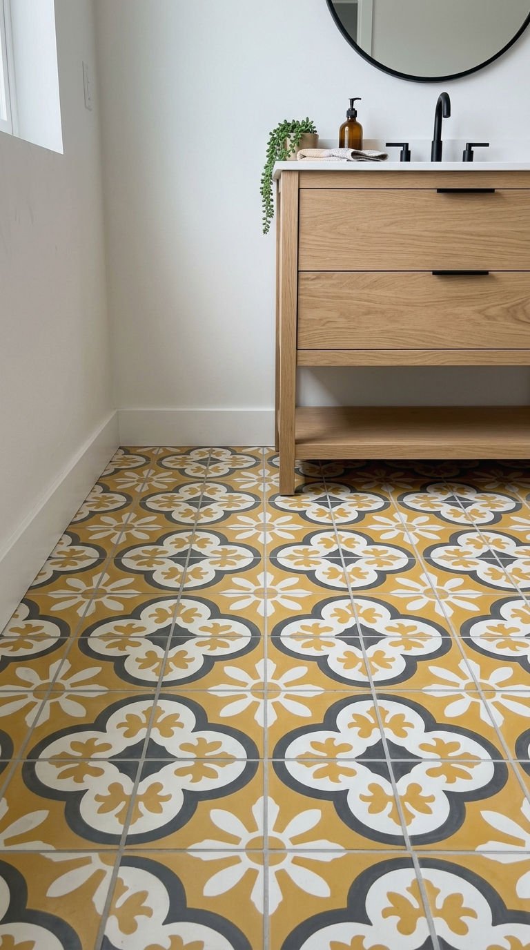 11. Patterned Yellow Cement Tile Floor