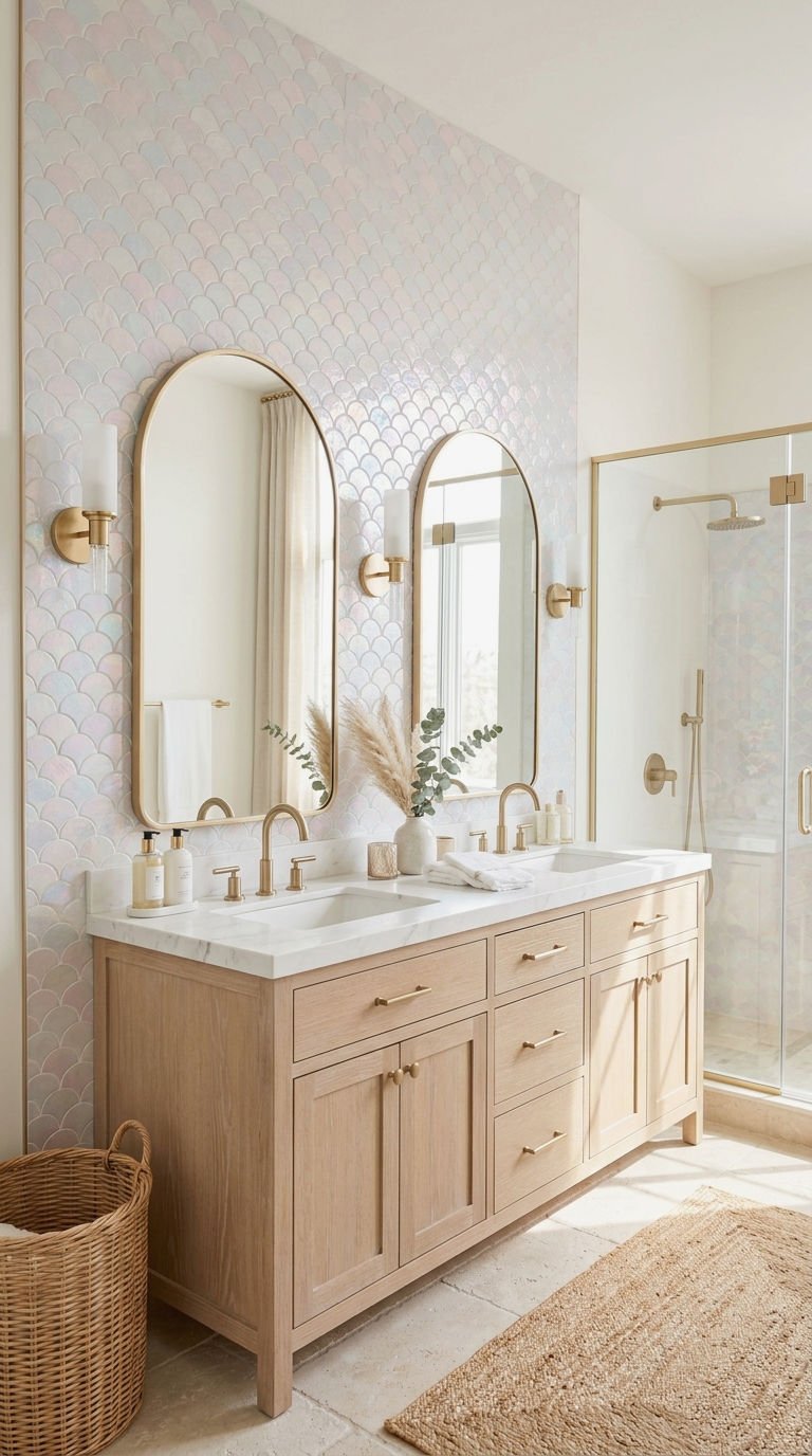 21 Fish Scale Bathroom Tile Ideas for a Coastal Inspired Look 8 8. Pearl Iridescent Fish Scale Tile