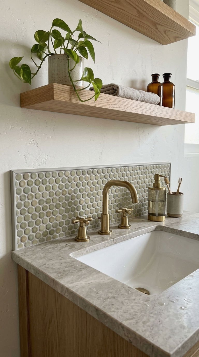 12. Penny Round Backsplash Behind the Sink